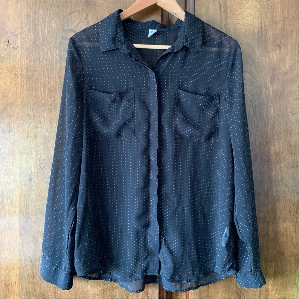 Old Navy Black Polka Dot Long-Sleeve Shirt